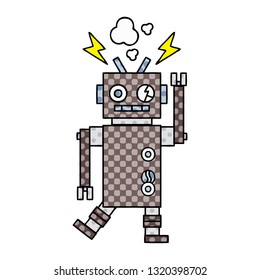 comic book style cartoon of a malfunctioning robot