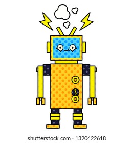 Comicbuch-Cartoon eines fehlerhaft arbeitenden Roboters
