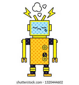 comic book style cartoon of a malfunctioning robot