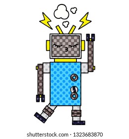caricatura del estilo de un libro de historietas de un robot que funciona mal