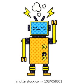comic book style cartoon of a malfunctioning robot