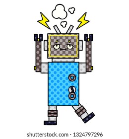 comic book style cartoon of a malfunctioning robot