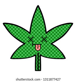 caricatura de una hoja de marihuana al estilo de un libro de historietas