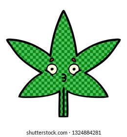caricatura de una hoja de marihuana al estilo de un libro de historietas