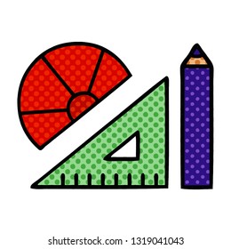 comic book style cartoon of a maths kit 