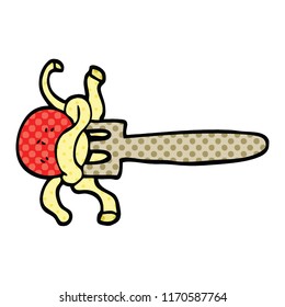 comic book style cartoon meatball on fork