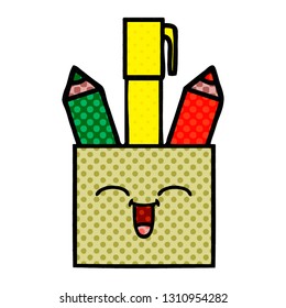 comic book style cartoon of a pencil pot