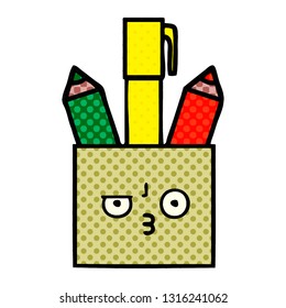 comic book style cartoon of a pencil pot
