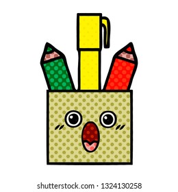 comic book style cartoon of a pencil pot