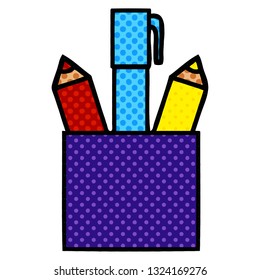 comic book style cartoon of a pencil pot