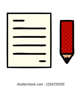 comic book style cartoon of a pencil and paper