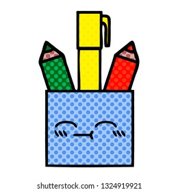 caricatura del estilo de un libro de historietas de un bote de lápiz