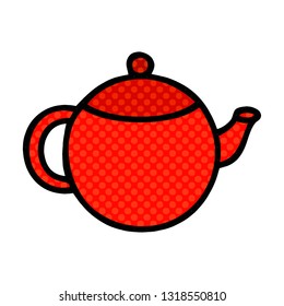 comic book style cartoon of a red tea pot