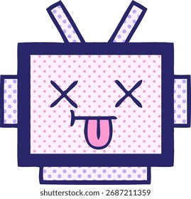 comic book style cartoon of a robot head in bright neon color