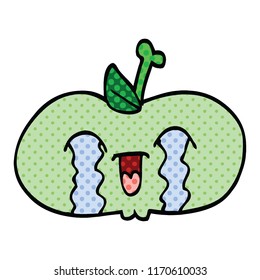 comic book style cartoon of a sad apple