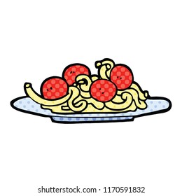 comic book style cartoon spaghetti and meatballs