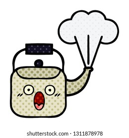 comic book style cartoon of a steaming kettle