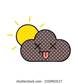 caricatura al estilo de un libro de historietas de una nube de tormenta y sol