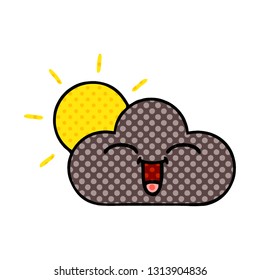 comic book style cartoon of a storm cloud and sun