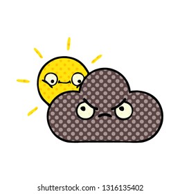 comic book style cartoon of a storm cloud and sun