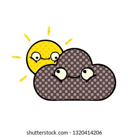 caricatura al estilo de un libro de historietas de una nube de tormenta y sol