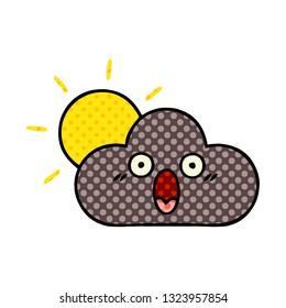 comic book style cartoon of a storm cloud and sun