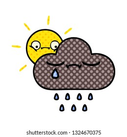 comic book style cartoon of a storm cloud and sun