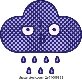comic book style cartoon of a storm rain cloud in bright neon color