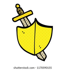 comic book style cartoon sword and shield