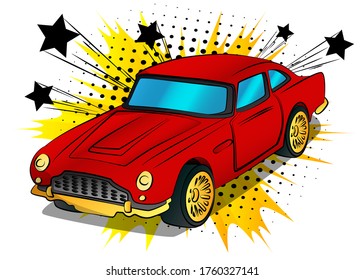 Comic book style, cartoon vector illustration of a cool sports car.