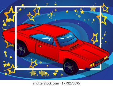 Comic book style, cartoon vector illustration of a cool American Sports Car.