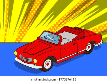 Comic book style, cartoon vector illustration of a cool cabriolet Car.