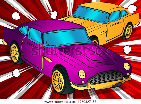 Comic book style, cartoon vector illustration of a\
cool sports car.