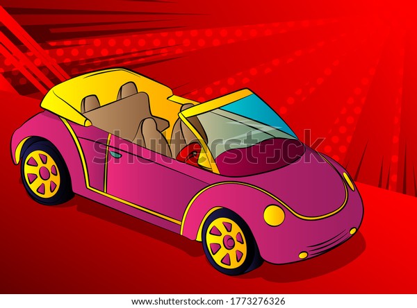 Comic book style, cartoon vector illustration of a\
cool cabriolet Car.