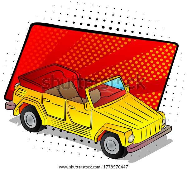 Comic book style, cartoon vector illustration of a\
cool retro cabriolet\
Car.