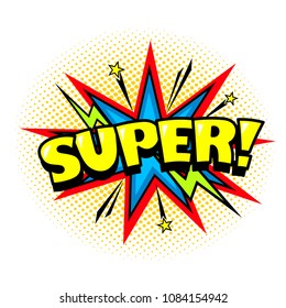 Comic book style doodle, hero dialog speech bubble, super word