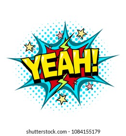 Comic book style doodle poster, hero dialog speech bubble, yeah word