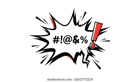 Comic book style explosion with symbols of expletives and an exclamation mark