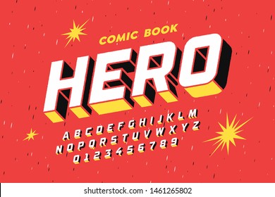 Comic book style font design, alphabet letters and numbers vector illustration