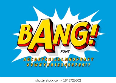 Comic book style font design, alphabet letters and numbers vector illustration