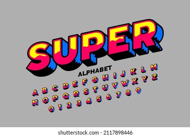 Comic Book style font design, alphabet letters and numbers vector illustration