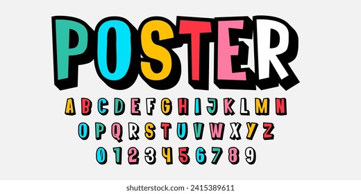 Comic book style font design, alphabet letters and numbers vector illustration. cartoon alphabet design 