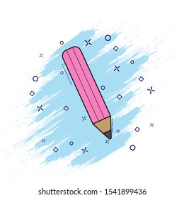 Comic book style pencil icon with splash effect, flat design.