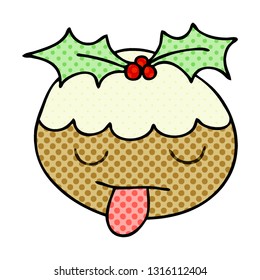 comic book style quirky cartoon christmas pudding
