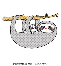 comic book style quirky cartoon sloth and baby