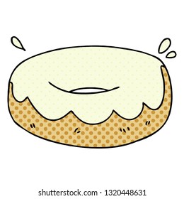 comic book style quirky cartoon iced donut