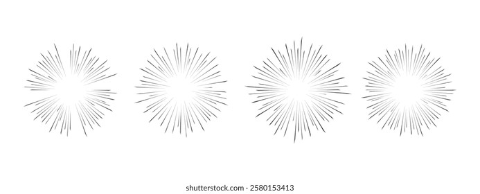 Comic book style radial focus lines for manga and anime. Vector illustration of abstract explosions, space flash and dynamic effects.