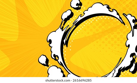 Comic book style smoke effect round frame background 16:9