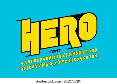 Comic Book Style Superhero Display Font Design, Alphabet Letters And Numbers, Vector Illustration