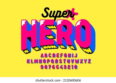 Comic Book Style Superhero Font, Alphabet Letters And Numbers Vector Illustration